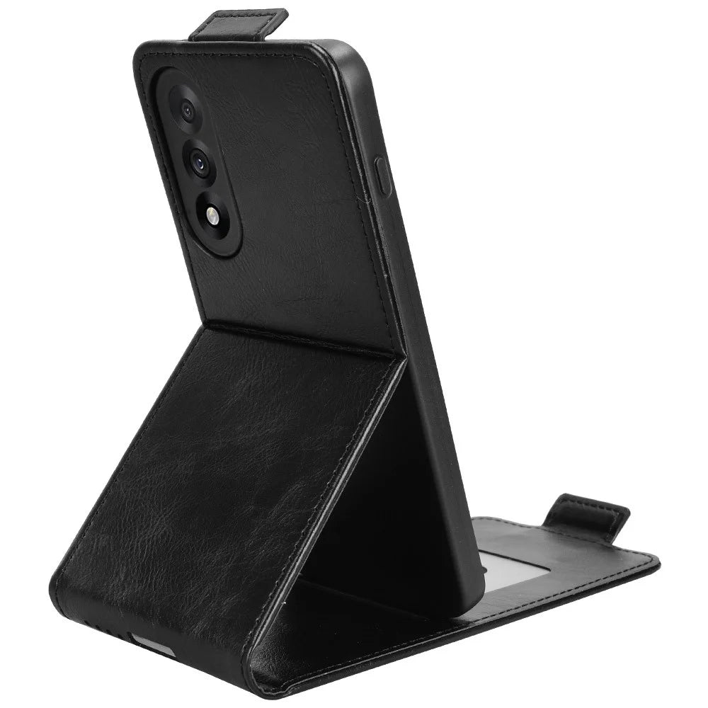 For OnePlus Nord 5 5G / Ace 5 Ultra 5G Stand Case Magnetic Clasp Vertical Flip Leather Phone Cover with Card Holder - Black - 3