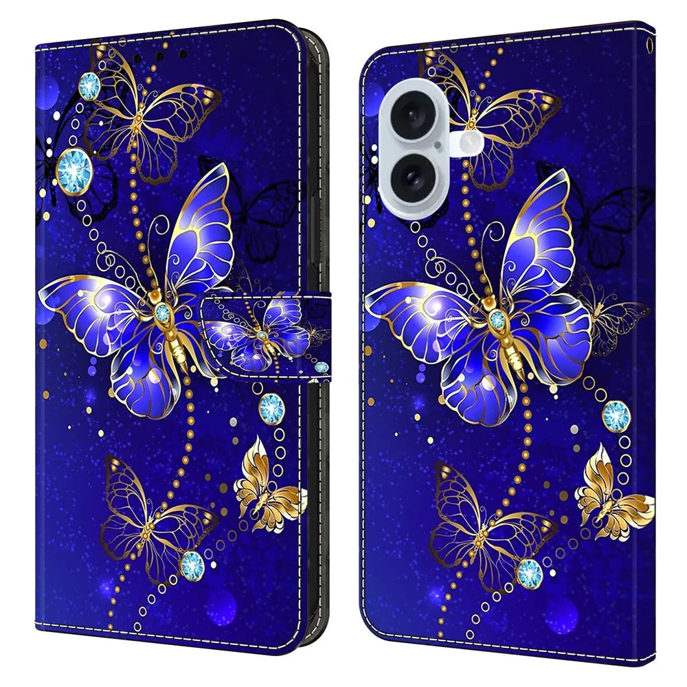 For iPhone 17 Case 3D Pattern PU Leather Wallet Phone Cover with Stand - Diamond Butterfly - 1