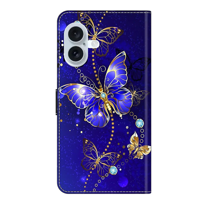 For iPhone 17 Case 3D Pattern PU Leather Wallet Phone Cover with Stand - Diamond Butterfly - 6