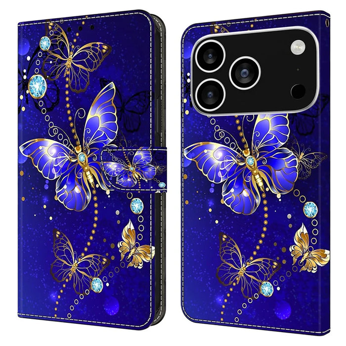 For iPhone 18 Pro Max / 17 Pro Max Case 3D Pattern PU Leather Wallet Phone Cover with Stand - Diamond Butterfly - 1