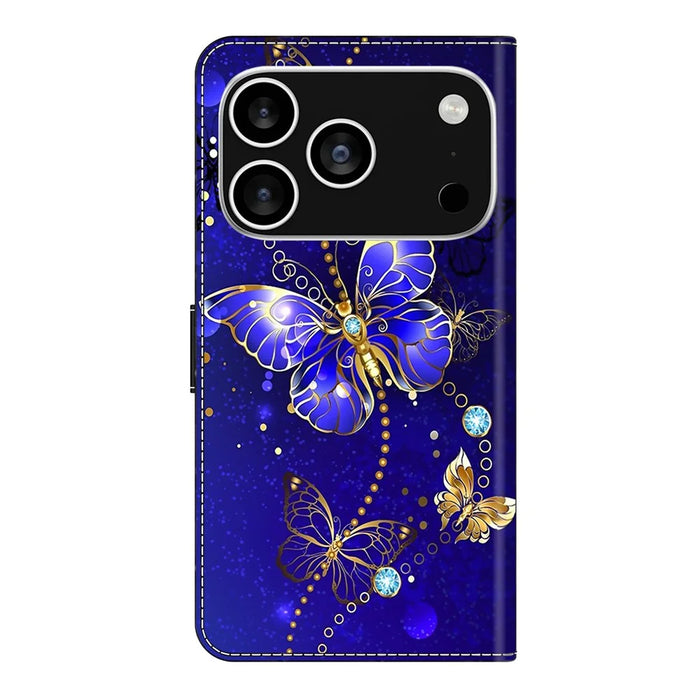 For iPhone 18 Pro Max / 17 Pro Max Case 3D Pattern PU Leather Wallet Phone Cover with Stand - Diamond Butterfly - 6