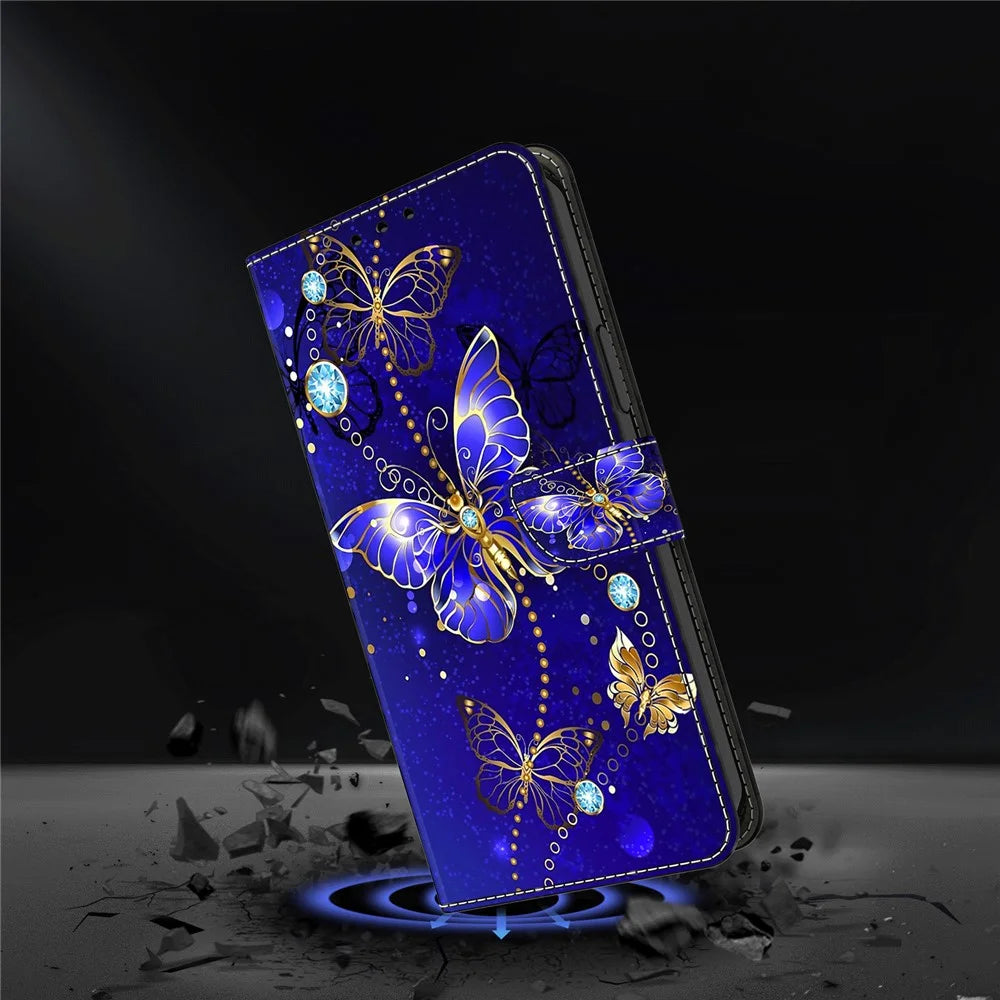 For iPhone 18 Pro / 17 Pro Case 3D Pattern PU Leather Wallet Phone Cover with Stand - Diamond Butterfly - 4