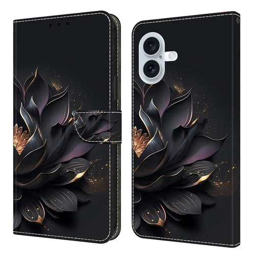For iPhone 17 Case Magnetic Clasp 3D Pattern Leather Wallet Phone Cover - Purple Lotus - 1