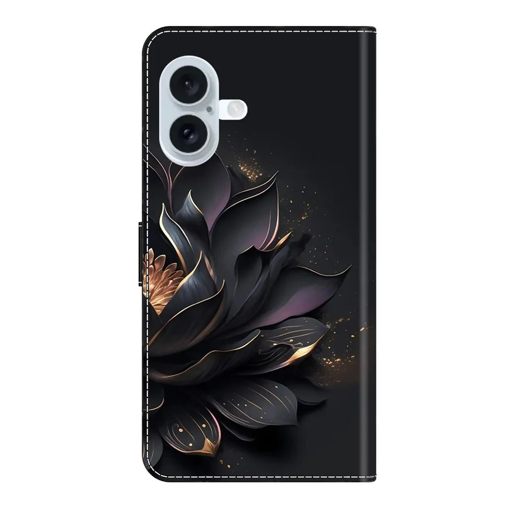 For iPhone 17 Case Magnetic Clasp 3D Pattern Leather Wallet Phone Cover - Purple Lotus - 6