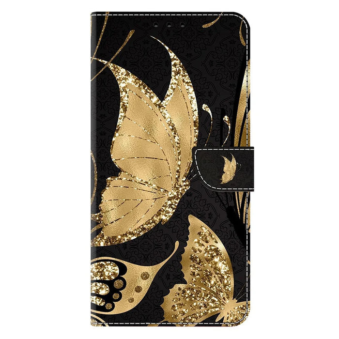For iPhone 18 Pro / 17 Pro Case Magnetic Clasp 3D Pattern Leather Wallet Phone Cover - Golden Butterfly - 5