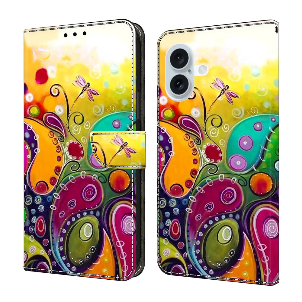For iPhone 17 Case PU Leather Wallet Phone Cover with Stand - Colorful Flower - 1