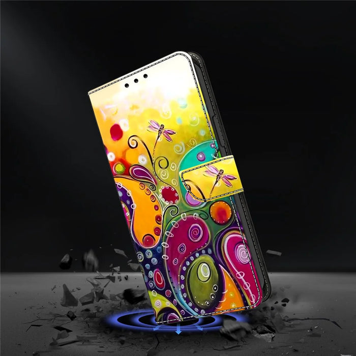 For iPhone 17 Case PU Leather Wallet Phone Cover with Stand - Colorful Flower - 4