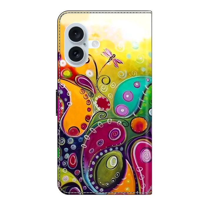 For iPhone 17 Case PU Leather Wallet Phone Cover with Stand - Colorful Flower - 6