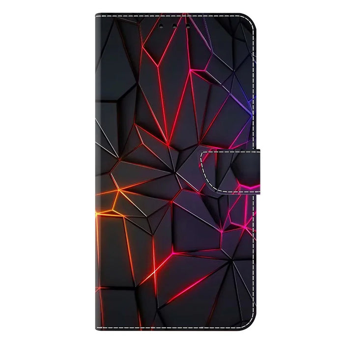 For iPhone 18 Pro Max / 17 Pro Max Case with Card Slot Pattern Printed TPU + PU Leather Flip Phone Cover - Red Cracks - 5