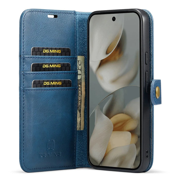 DG.MING for Google Pixel 10 Pro  /  Pixel 10 Case Detachable Split Leather Phone Cover - Blue - 2