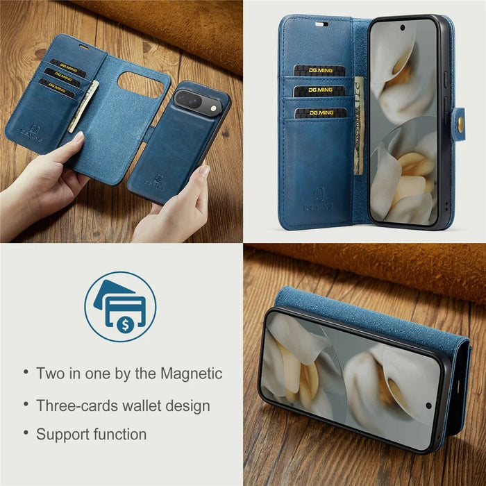 DG.MING for Google Pixel 10 Pro  /  Pixel 10 Case Detachable Split Leather Phone Cover - Blue - 5