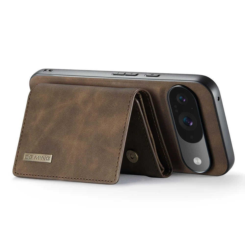 DG.MING M1 Series for Google Pixel 10 Pro  /  Pixel 10 Case Kickstand PU Phone Cover with Detachable Wallet - Coffee - 4