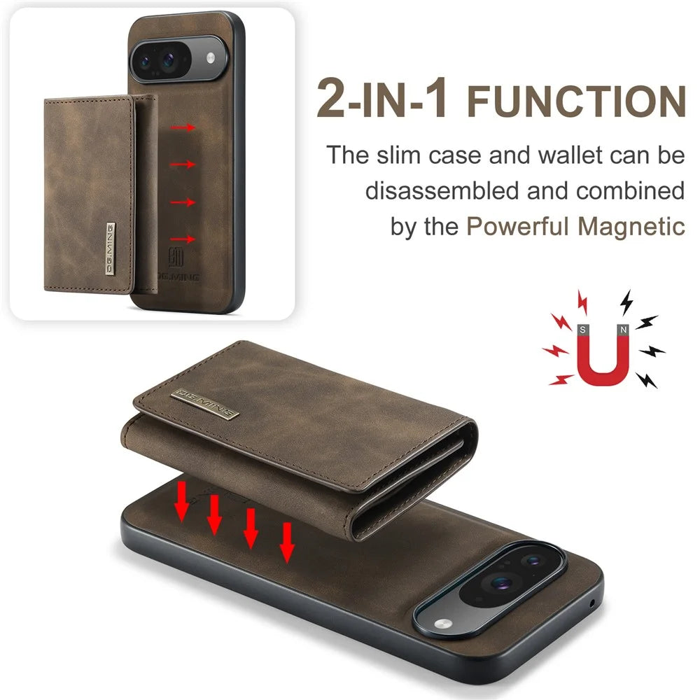 DG.MING M1 Series for Google Pixel 10 Pro  /  Pixel 10 Case Kickstand PU Phone Cover with Detachable Wallet - Coffee - 7