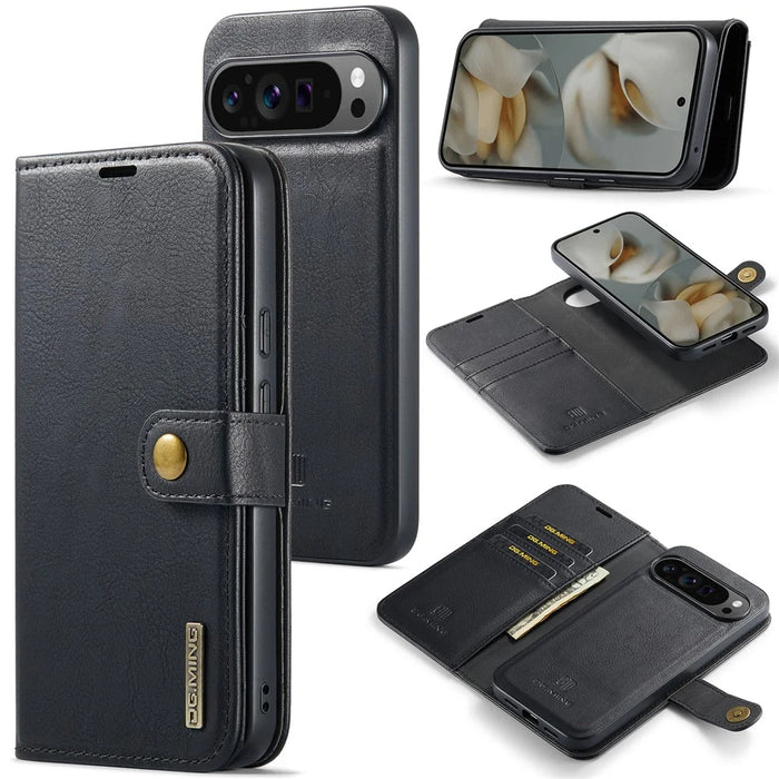 DG.MING for Google Pixel 10 Pro XL Case Detachable Split Leather Phone Cover - Black - 1