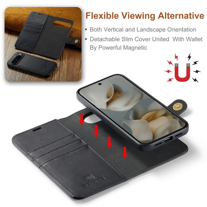 DG.MING for Google Pixel 10 Pro XL Case Detachable Split Leather Phone Cover - Black - 4