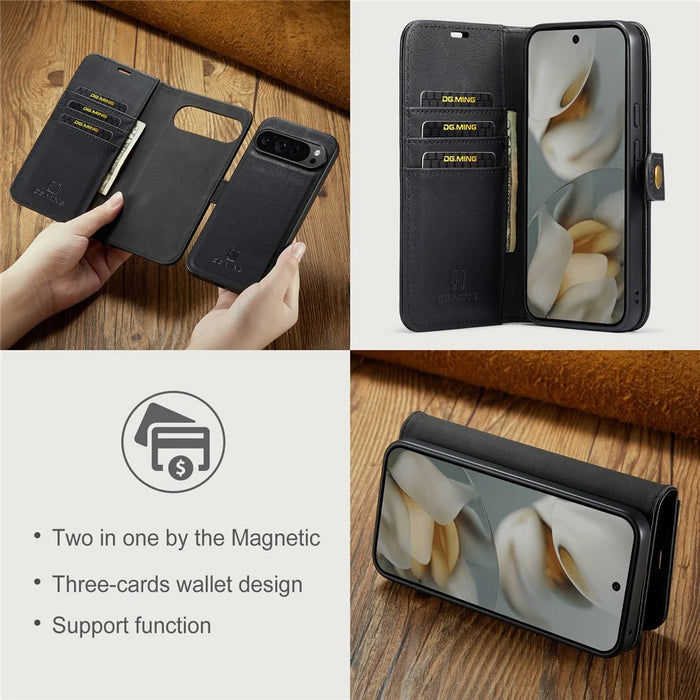 DG.MING for Google Pixel 10 Pro XL Case Detachable Split Leather Phone Cover - Black - 6