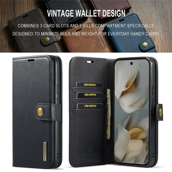 DG.MING for Google Pixel 10 Pro XL Case Detachable Split Leather Phone Cover - Black - 7