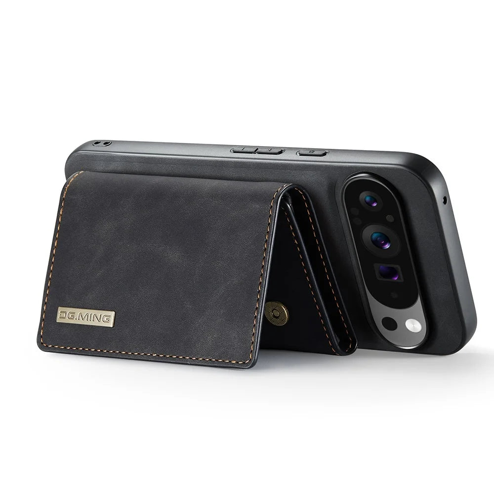 DG.MING M1 Series for Google Pixel 10 Pro XL Case Kickstand PU Phone Cover with Detachable Wallet - Black - 3