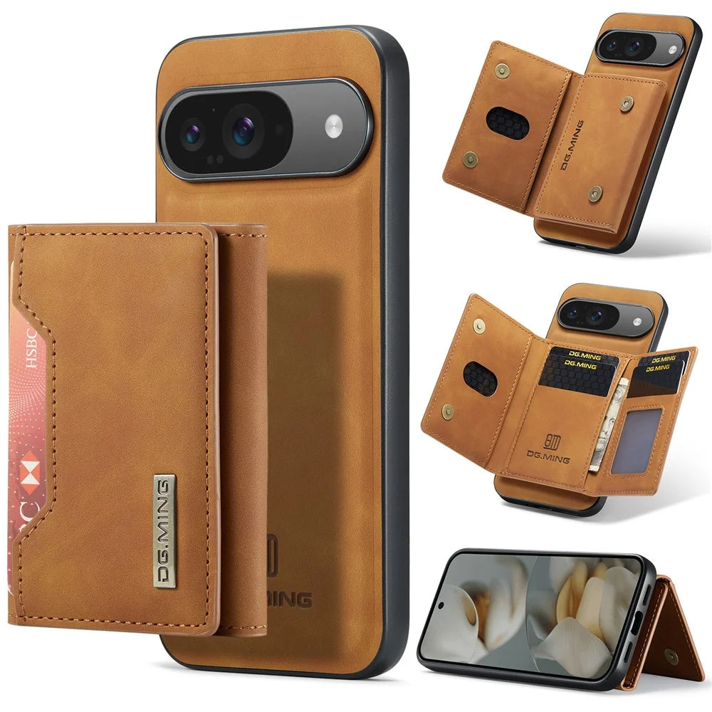 DG.MING M2 Series for Google Pixel 10 Pro  /  Pixel 10 Case PU + PC + TPU Phone Cover Detachable Wallet - Brown - 1