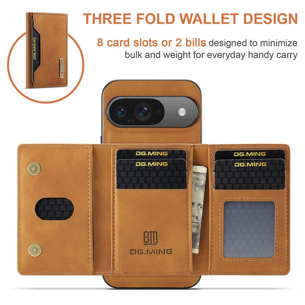 DG.MING M2 Series for Google Pixel 10 Pro  /  Pixel 10 Case PU + PC + TPU Phone Cover Detachable Wallet - Brown - 5