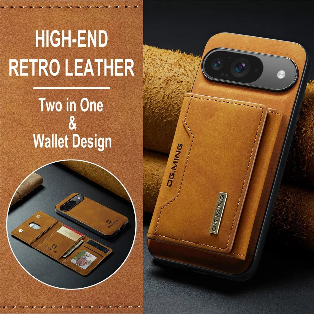 DG.MING M2 Series for Google Pixel 10 Pro  /  Pixel 10 Case PU + PC + TPU Phone Cover Detachable Wallet - Brown - 6
