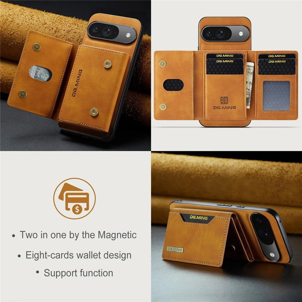 DG.MING M2 Series for Google Pixel 10 Pro  /  Pixel 10 Case PU + PC + TPU Phone Cover Detachable Wallet - Brown - 7