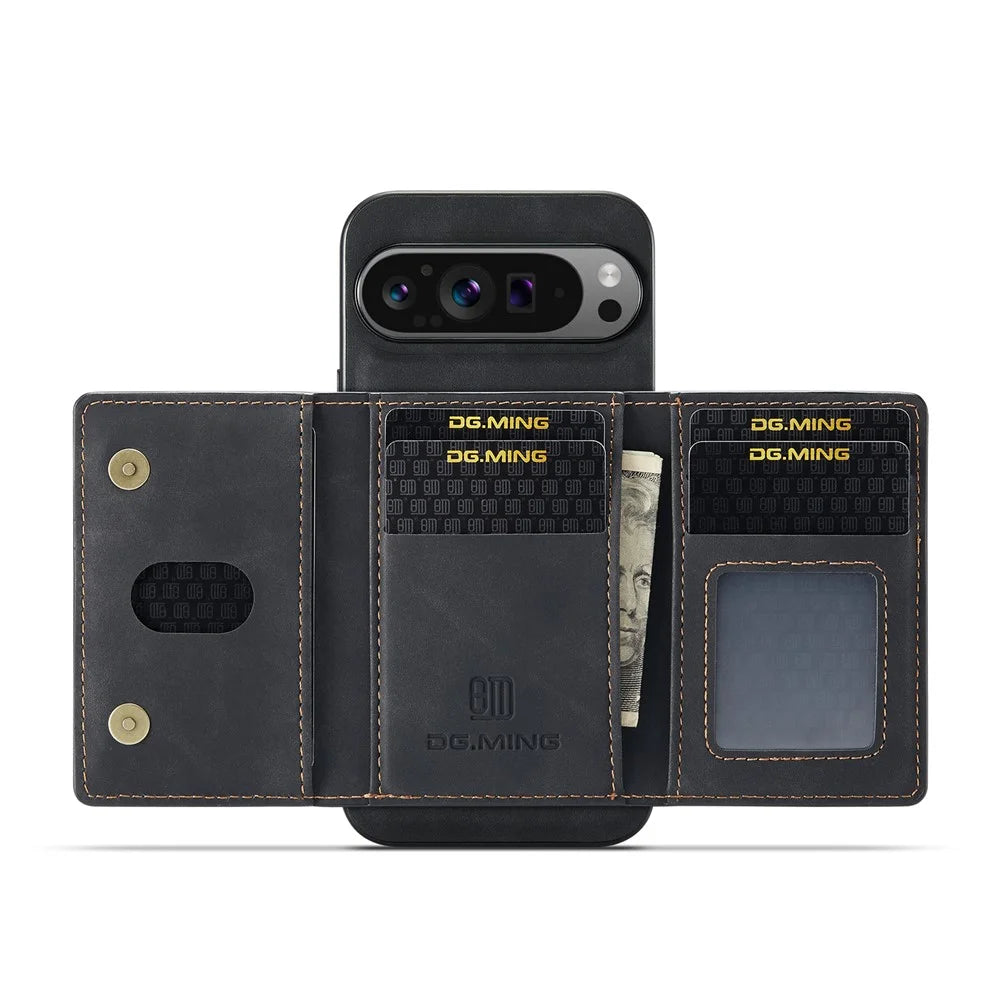 DG.MING M2 Series for Google Pixel 10 Pro XL Case PU + PC + TPU Phone Cover Detachable Wallet - Black - 2
