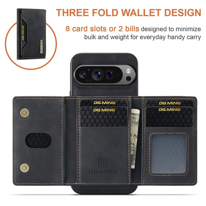 DG.MING M2 Series for Google Pixel 10 Pro XL Case PU + PC + TPU Phone Cover Detachable Wallet - Black - 6