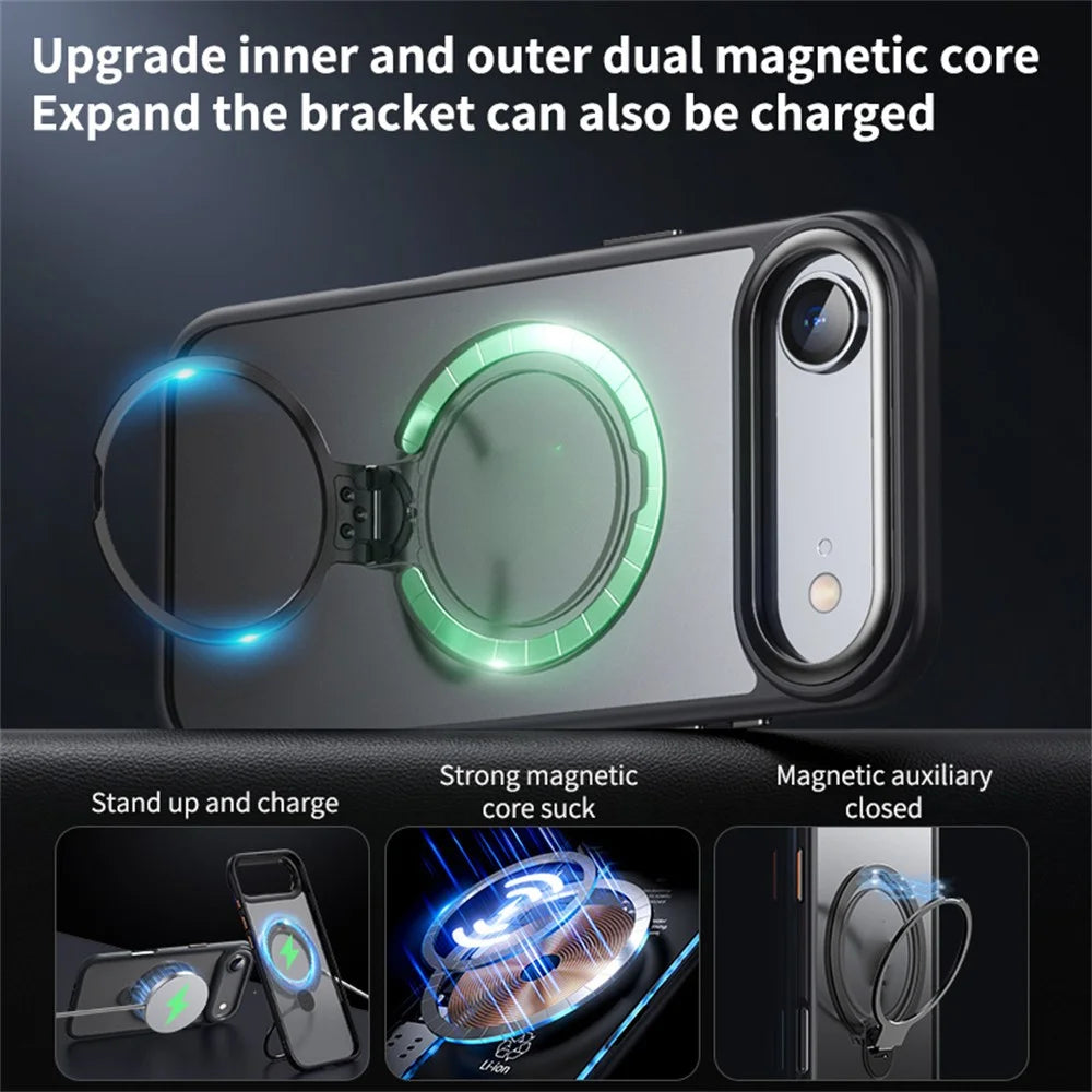 For iPhone Air Phone Case Compatible with MagSafe Kickstand Matte Back Cover - Black - 2