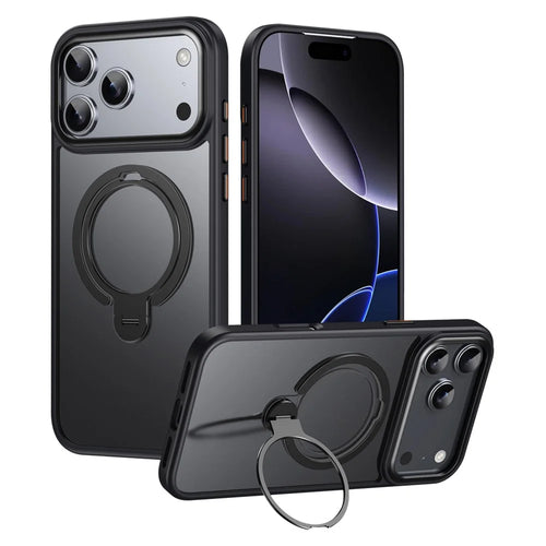 For iPhone 17 Pro Phone Case Compatible with MagSafe Kickstand Matte Back Cover - Black - 1