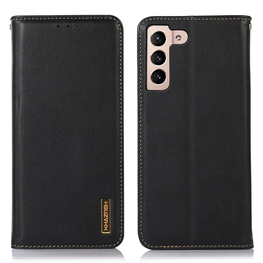 KHAZNEH For Samsung Galaxy S23 Nappa Texture Wallet Case Genuine Cowhide Leather Stand Auto Magnetic Closed Shockproof Phone Cover - Black - 1