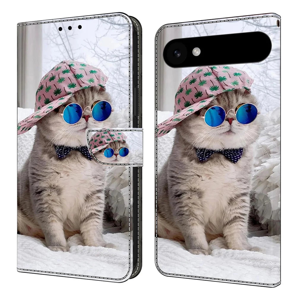 For iPhone Air Wallet Case Pattern Printing Stand Leather Flip Phone Cover - Hat Cat - 1