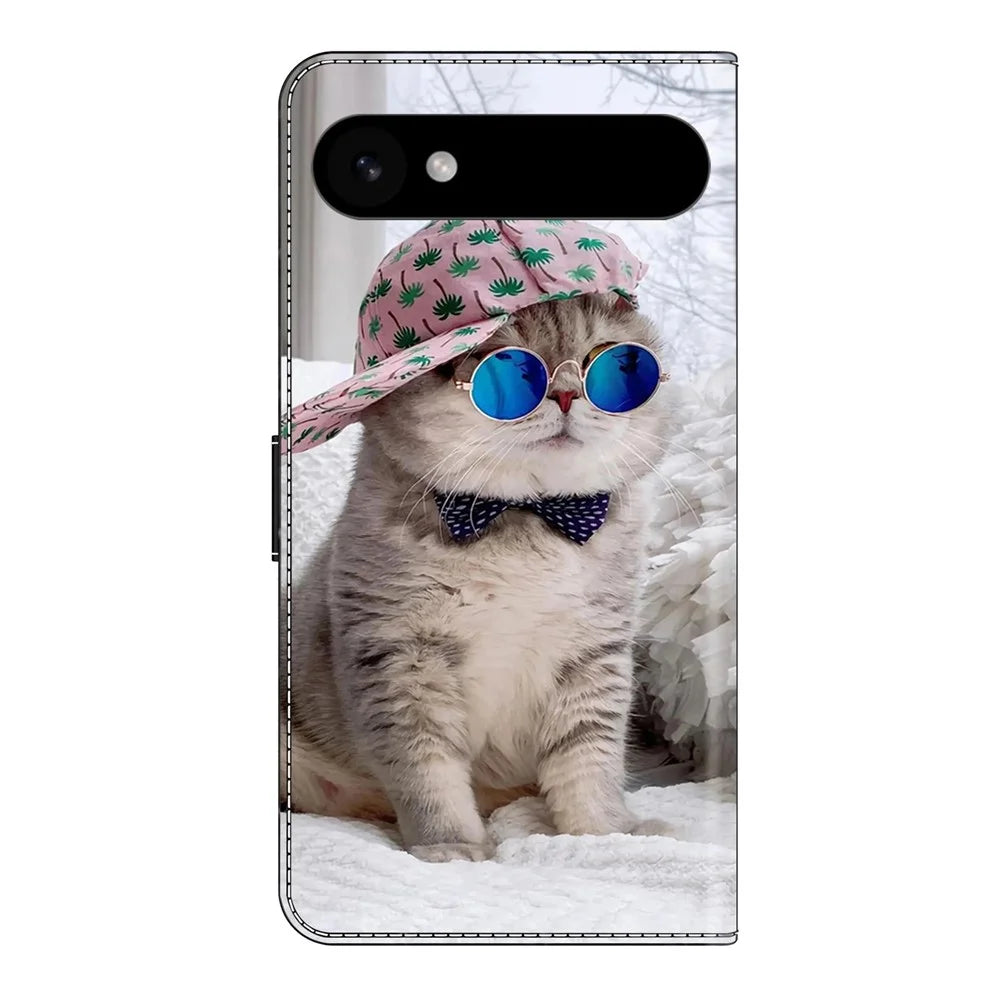 For iPhone Air Wallet Case Pattern Printing Stand Leather Flip Phone Cover - Hat Cat - 5
