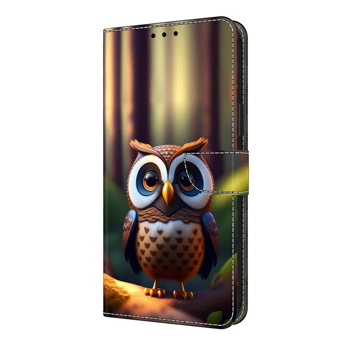 For iPhone 17 Leather Case Pattern Printing Wallet Stand Flip Phone Cover - Brown Little Owl - 4