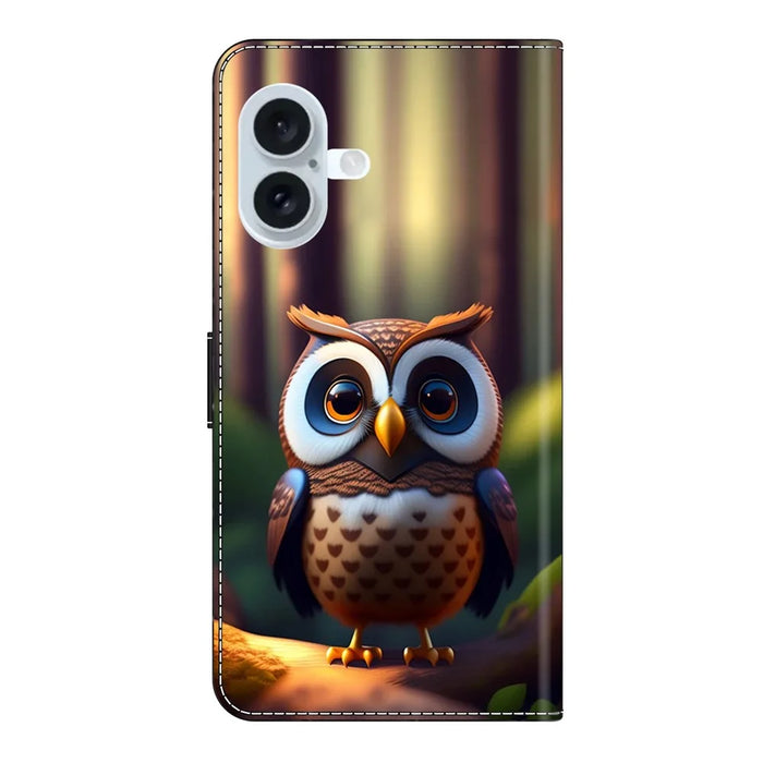 For iPhone 17 Leather Case Pattern Printing Wallet Stand Flip Phone Cover - Brown Little Owl - 5