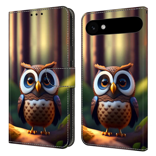 For iPhone Air Leather Case Pattern Printing Wallet Stand Flip Phone Cover - Brown Little Owl - 1