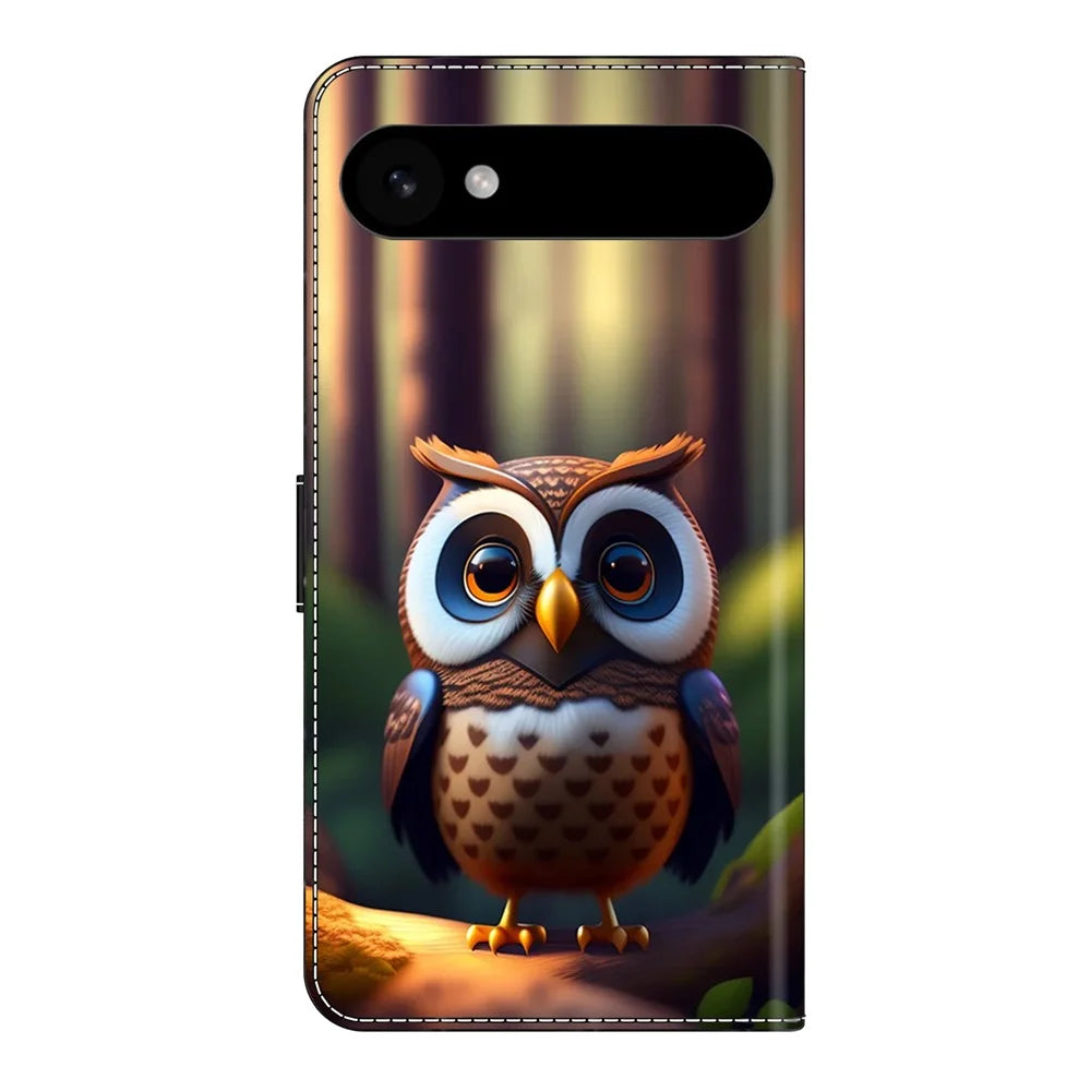 For iPhone Air Leather Case Pattern Printing Wallet Stand Flip Phone Cover - Brown Little Owl - 5