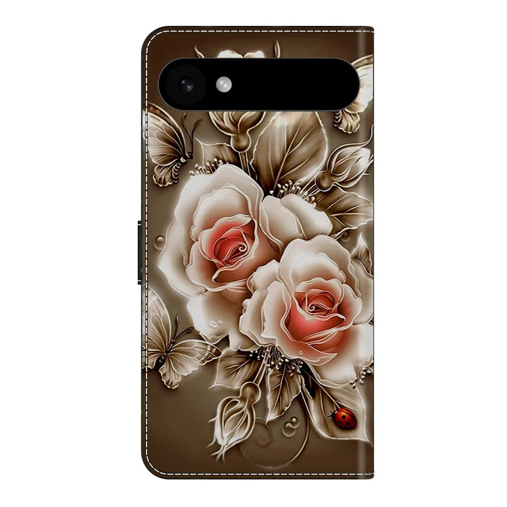 For iPhone Air Case Wallet Stand Pattern Printing PU Leather Flip Phone Cover - Brown Rose - 7