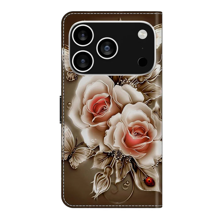 For iPhone 18 Pro Max / 17 Pro Max Case Wallet Stand Pattern Printing PU Leather Flip Phone Cover - Brown Rose - 7