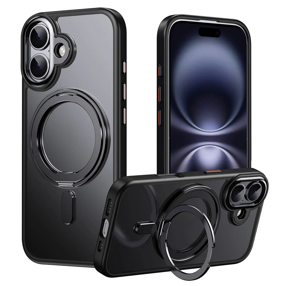 For iPhone 17 Case Compatible with MagSafe TPU + Acrylic + Metal Kickstand Matte Phone Cover - Black - 1