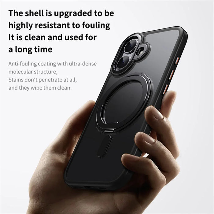 For iPhone 17 Case Compatible with MagSafe TPU + Acrylic + Metal Kickstand Matte Phone Cover - Black - 2