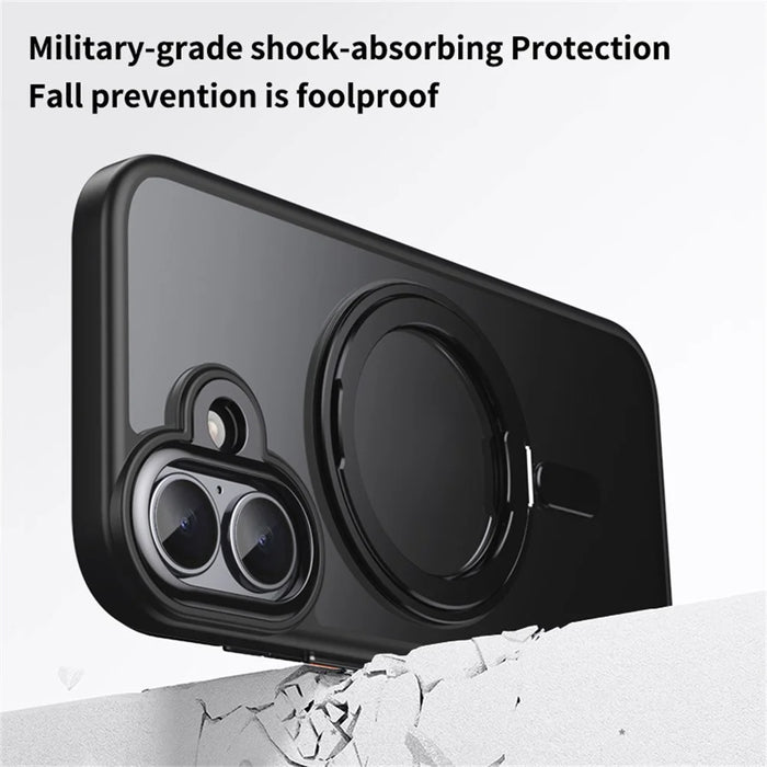 For iPhone 17 Case Compatible with MagSafe TPU + Acrylic + Metal Kickstand Matte Phone Cover - Black - 3