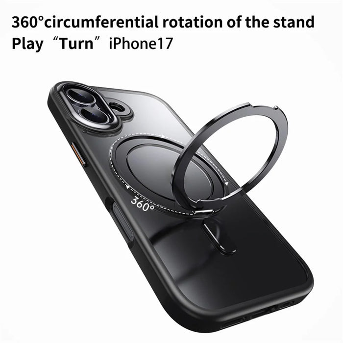 For iPhone 17 Case Compatible with MagSafe TPU + Acrylic + Metal Kickstand Matte Phone Cover - Black - 4