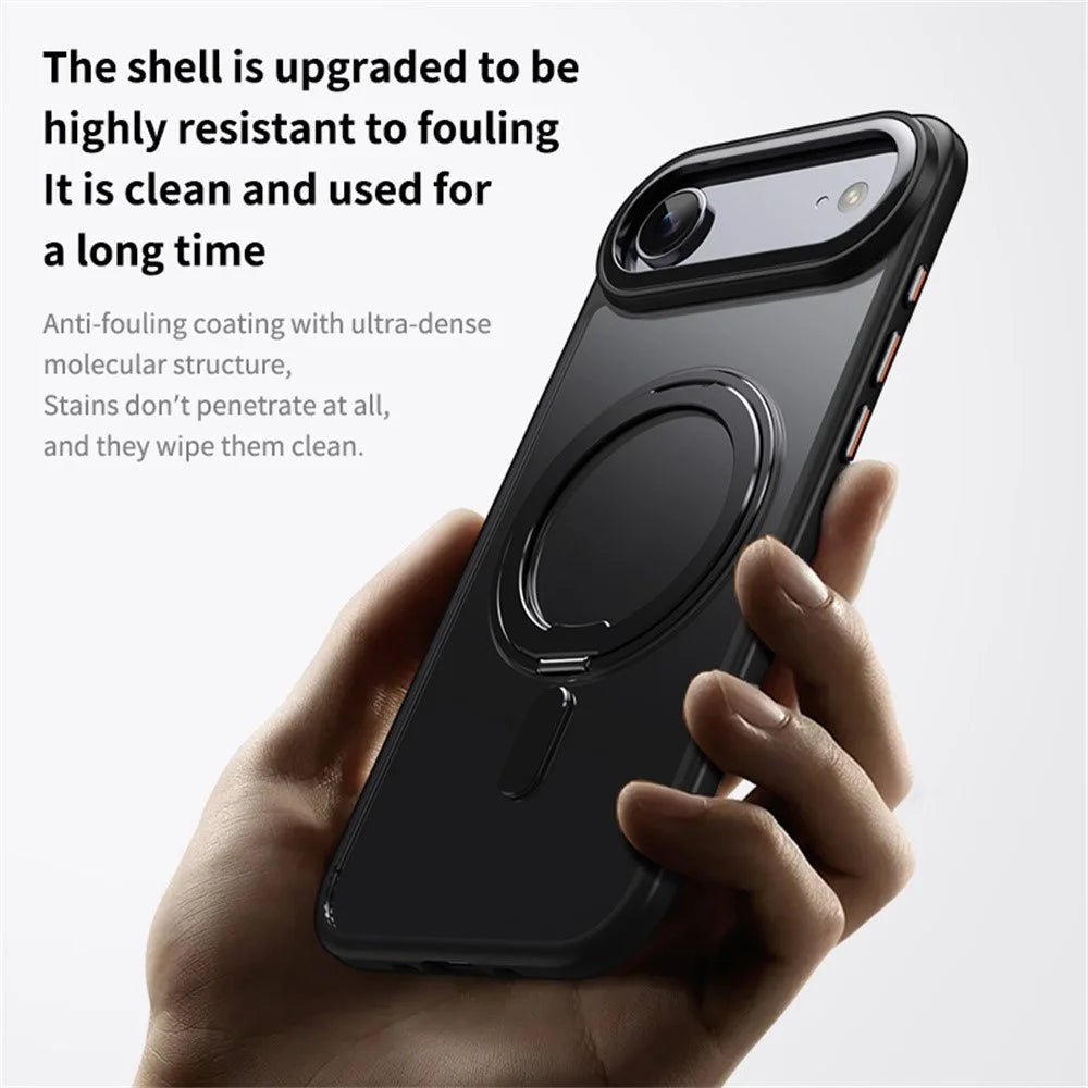 For iPhone Air Case Compatible with MagSafe TPU + Acrylic + Metal Kickstand Matte Phone Cover - Black - 2