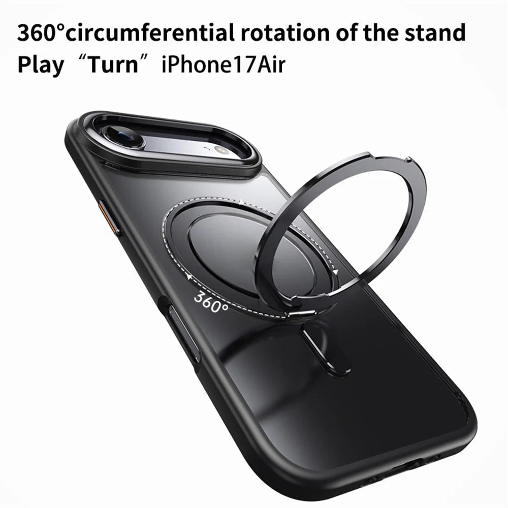 For iPhone Air Case Compatible with MagSafe TPU + Acrylic + Metal Kickstand Matte Phone Cover - Black - 4