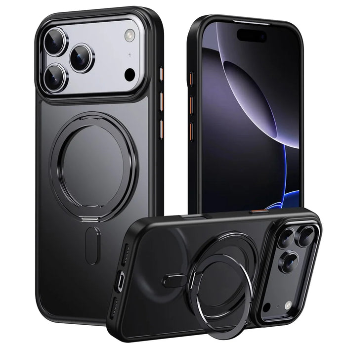 For iPhone 17 Pro Case Compatible with MagSafe TPU + Acrylic + Metal Kickstand Matte Phone Cover - Black - 1
