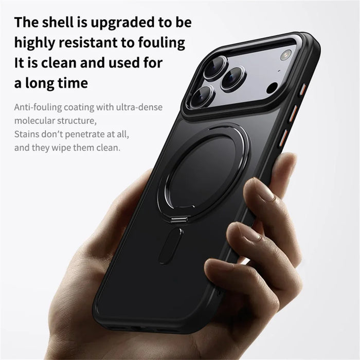 For iPhone 17 Pro Case Compatible with MagSafe TPU + Acrylic + Metal Kickstand Matte Phone Cover - Black - 2