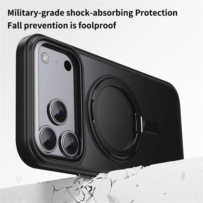 For iPhone 17 Pro Case Compatible with MagSafe TPU + Acrylic + Metal Kickstand Matte Phone Cover - Black - 3