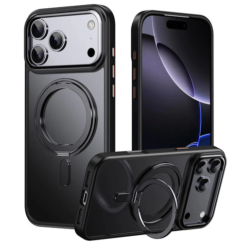 For iPhone 17 Pro Max Case Compatible with MagSafe TPU + Acrylic + Metal Kickstand Matte Phone Cover - Black - 1