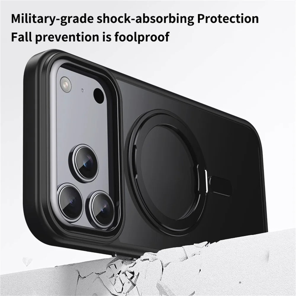 For iPhone 17 Pro Max Case Compatible with MagSafe TPU + Acrylic + Metal Kickstand Matte Phone Cover - Black - 3